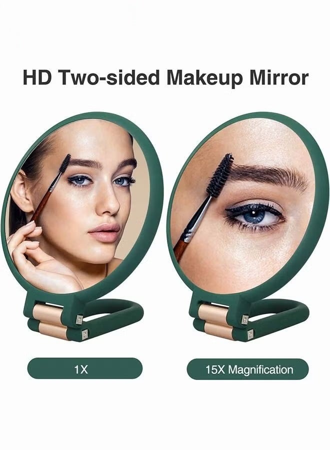 EETU Mirror With Stand,2-In-1 Table And Hand Held Mirror,1X 15X Magnifying Foldable Double Side Mirror,Army Green 24x13.5 Centimeter - Image 2